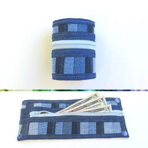 Wrist Wallet - Denim Patchwork - Upcycled - Cuff